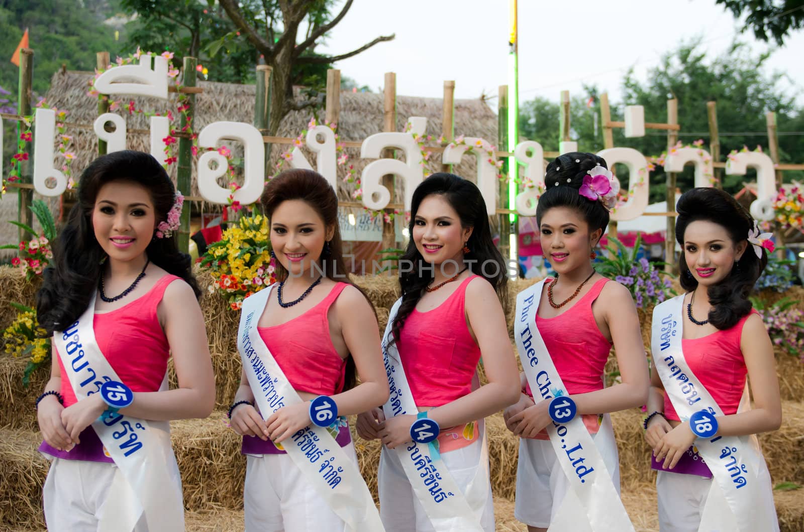 Prachuap Khiri Khan, THAILAND - March 2nd:Unidentified Competitors during the "Miss Sam-All beauty contest 2013" at Prachuap Khiri Khan province on March 2nd, 2013 in Prachuap Khiri Khan, Thailand. 