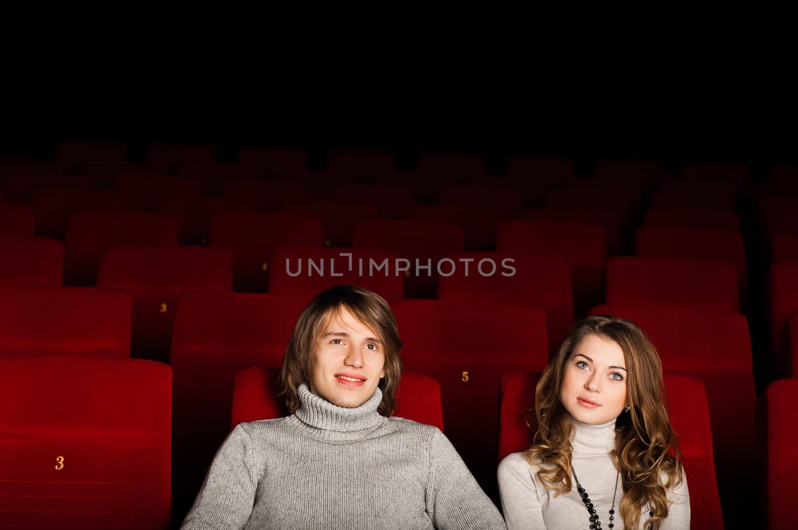 young couple in the cinema to enjoy the movie