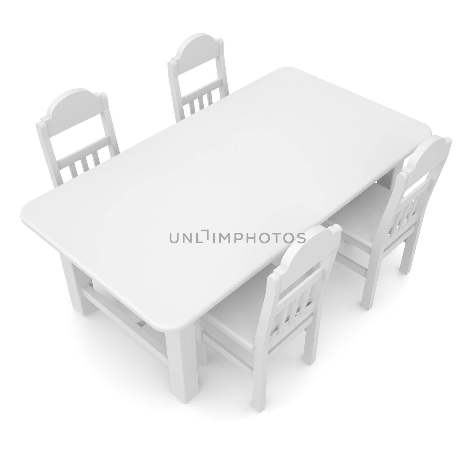 White table and chairs. Isolated render on a white background