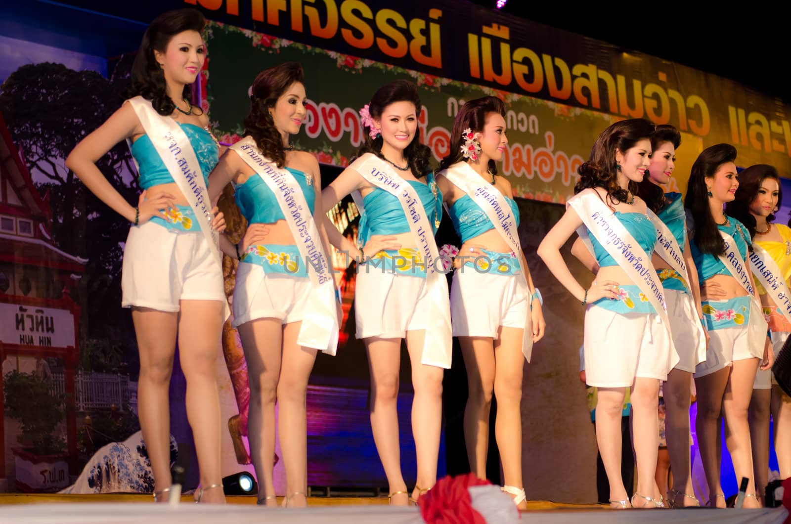 Prachuap Khiri Khan, THAILAND - March 2nd:Unidentified Competitors during the "Miss Sam-All beauty contest 2013" at Prachuap Khiri Khan province on March 2nd, 2013 in Prachuap Khiri Khan, Thailand. 