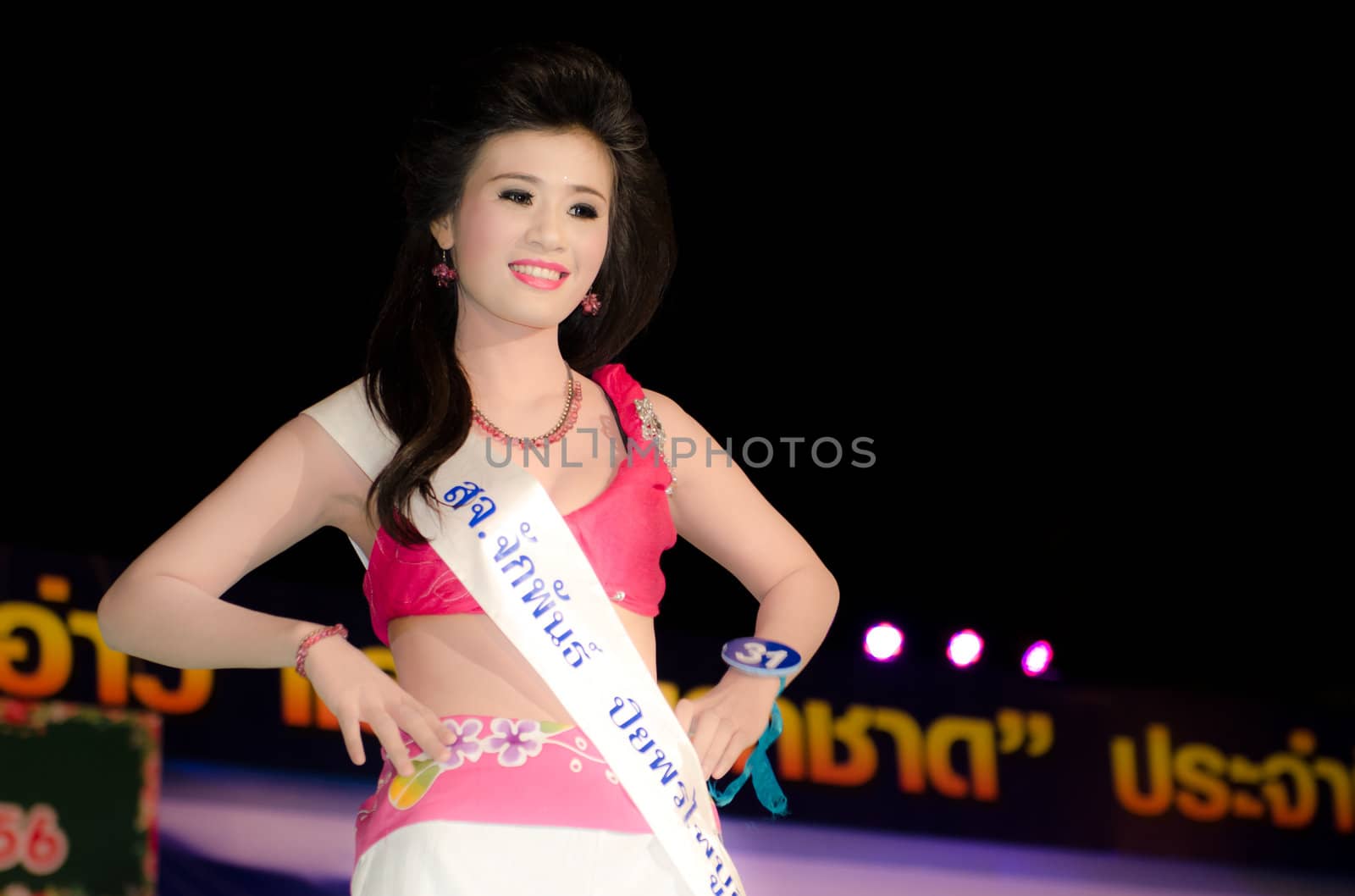 Prachuap Khiri Khan, THAILAND - March 2nd:Unidentified Competitors during the "Miss Sam-All beauty contest 2013" at Prachuap Khiri Khan province on March 2nd, 2013 in Prachuap Khiri Khan, Thailand. 