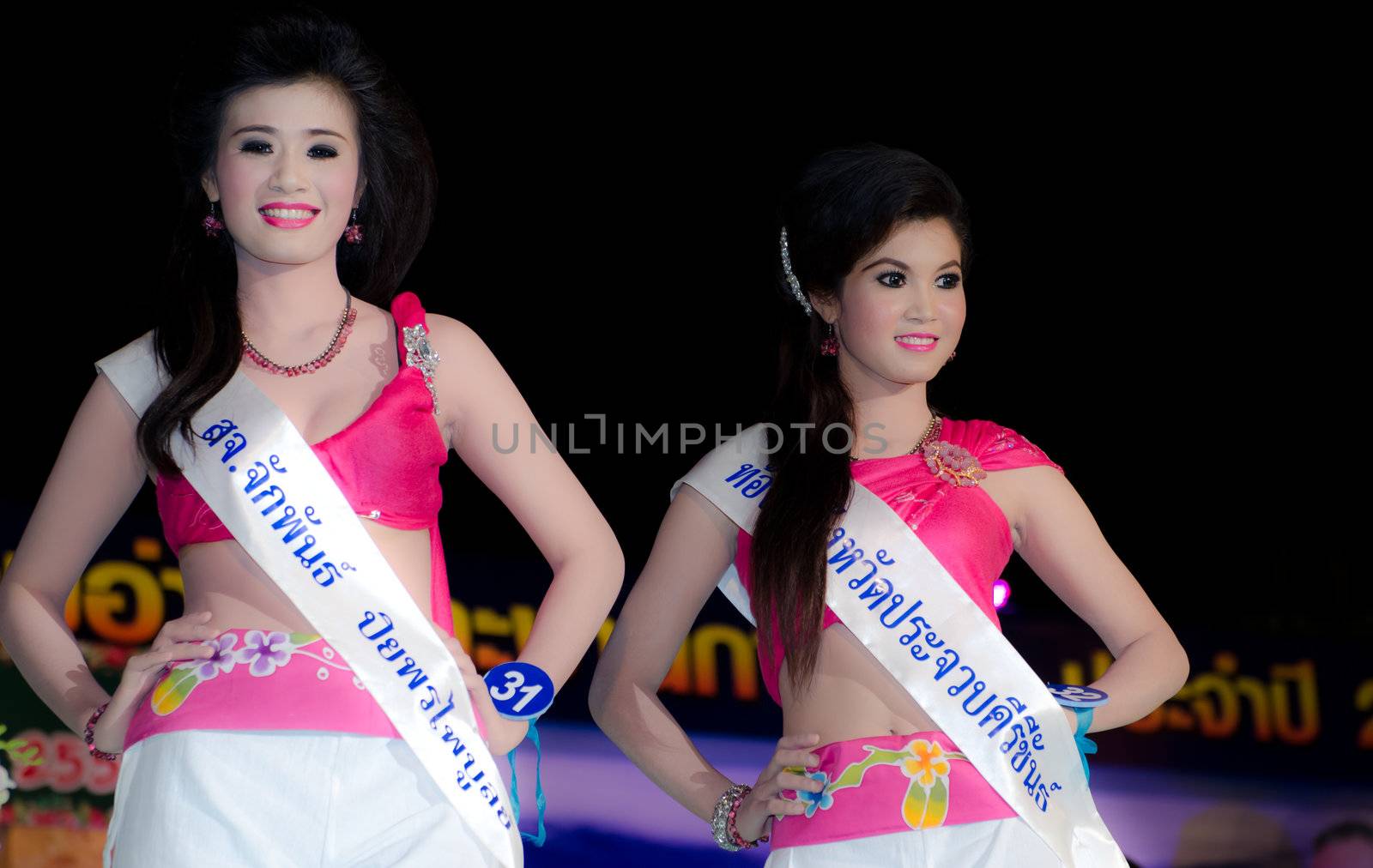 Prachuap Khiri Khan, THAILAND - March 2nd:Unidentified Competitors during the "Miss Sam-All beauty contest 2013" at Prachuap Khiri Khan province on March 2nd, 2013 in Prachuap Khiri Khan, Thailand. 