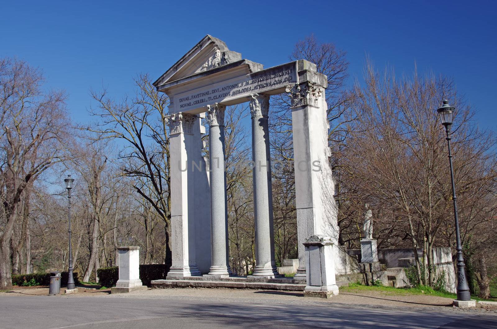 Ruind columns in Borghese Park, in Rome