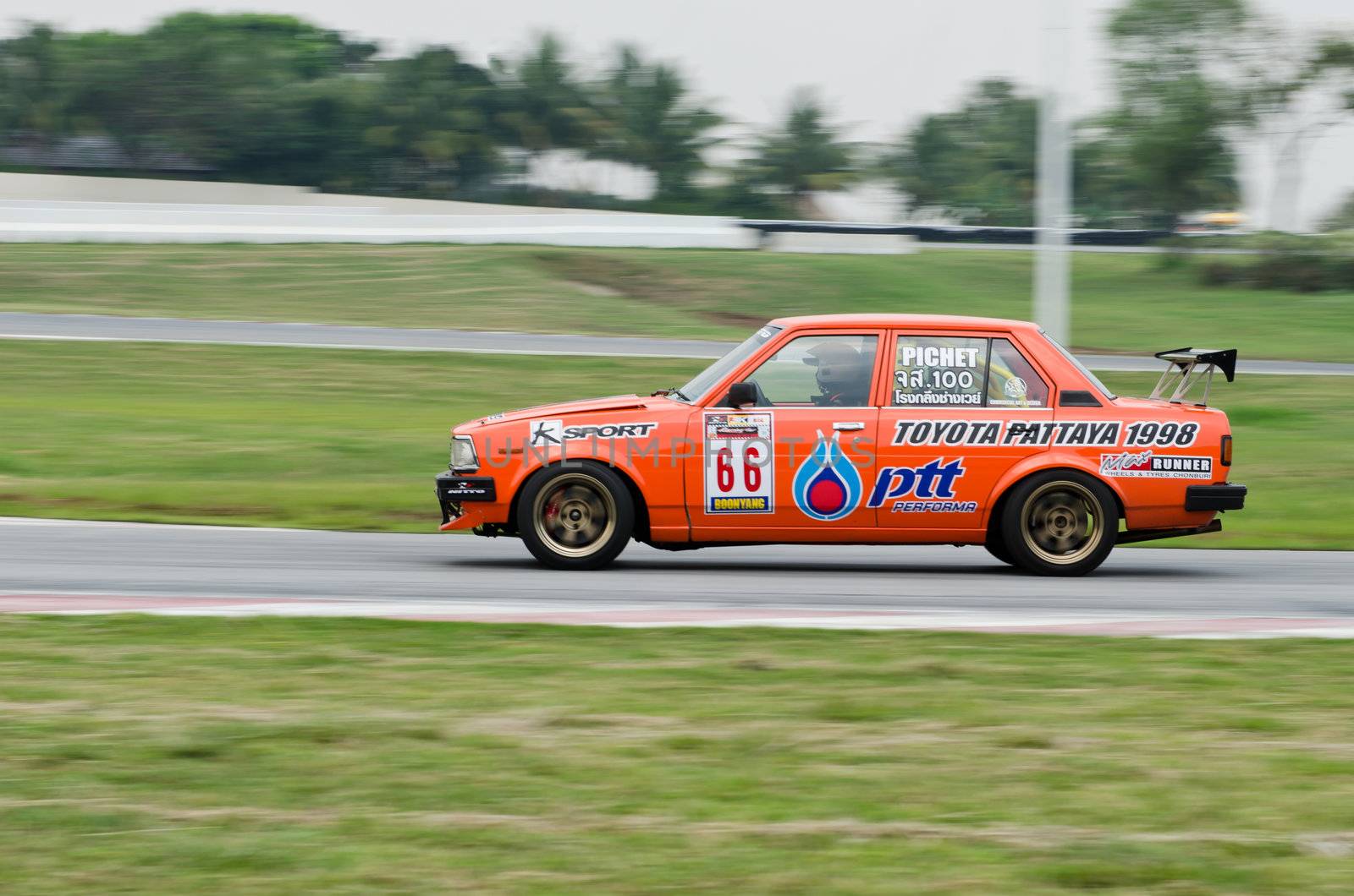 Nakhon Ratchasima, Thailand - March 9th:Unidentified car racing competitors during the "Thailand circuit 2013  " at Bonanza speedway on March 9th, 2013 in Nakhon Ratchasima, Thailand. 