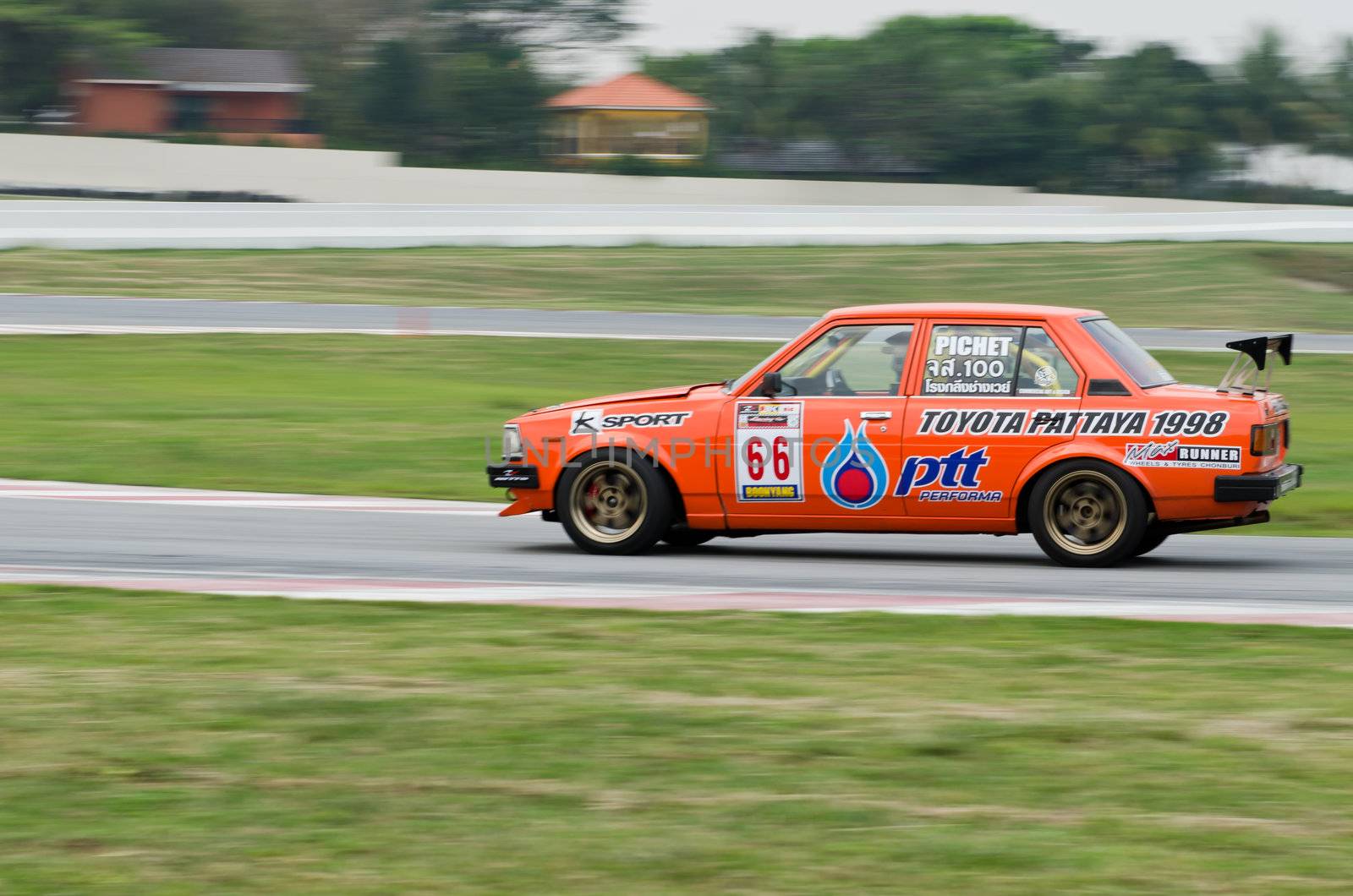 Nakhon Ratchasima, Thailand - March 9th:Unidentified car racing competitors during the "Thailand circuit 2013  " at Bonanza speedway on March 9th, 2013 in Nakhon Ratchasima, Thailand. 