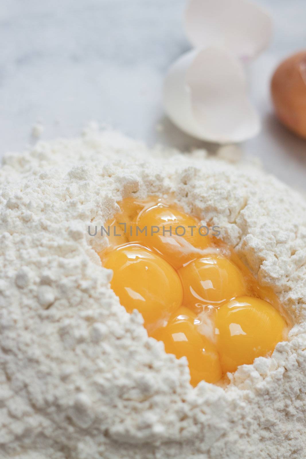 Cracked eggs in flour, cooking or baking