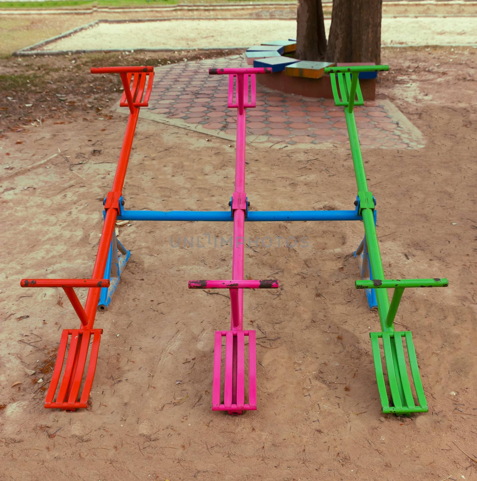 Steel swing with ropes isolated on park