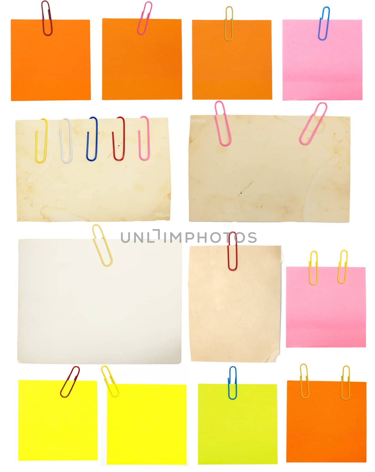 set of vintage paper notes isolated on white background 