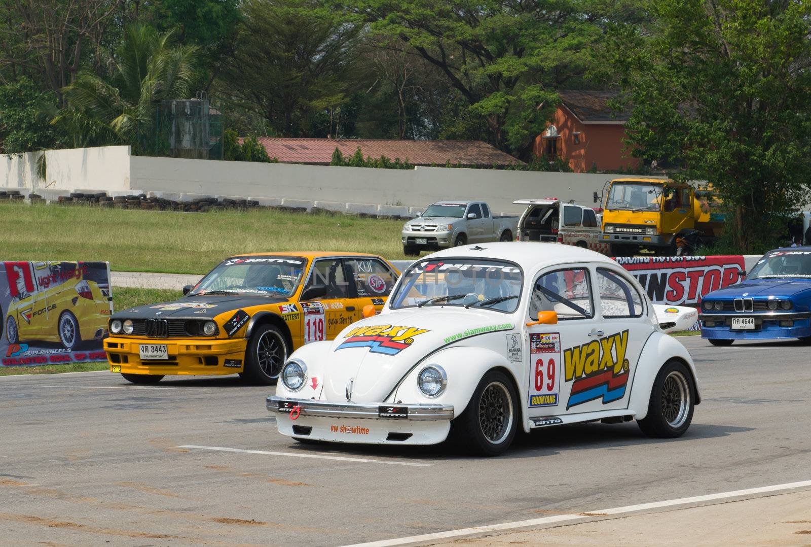 Nakhon Ratchasima, Thailand - March 9th:Unidentified car racing competitors during the "Thailand circuit 2013  " at Bonanza speedway on March 9th, 2013 in Nakhon Ratchasima, Thailand. 