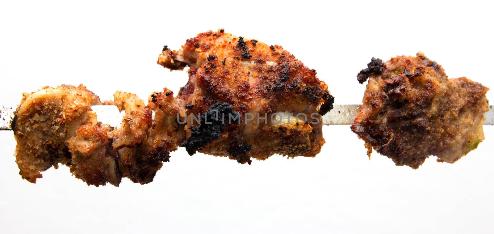 shish kebab on a white background