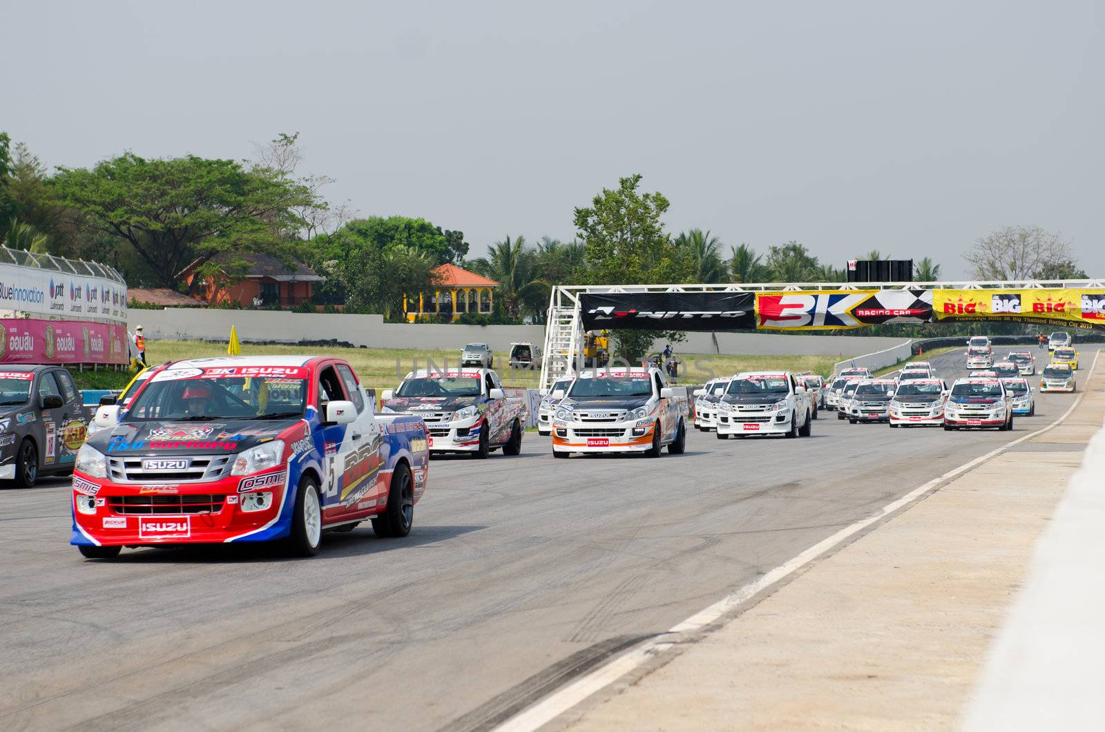 Nakhon Ratchasima, Thailand - March 9th:Unidentified car racing competitors during the "Thailand circuit 2013  " at Bonanza speedway on March 9th, 2013 in Nakhon Ratchasima, Thailand. 