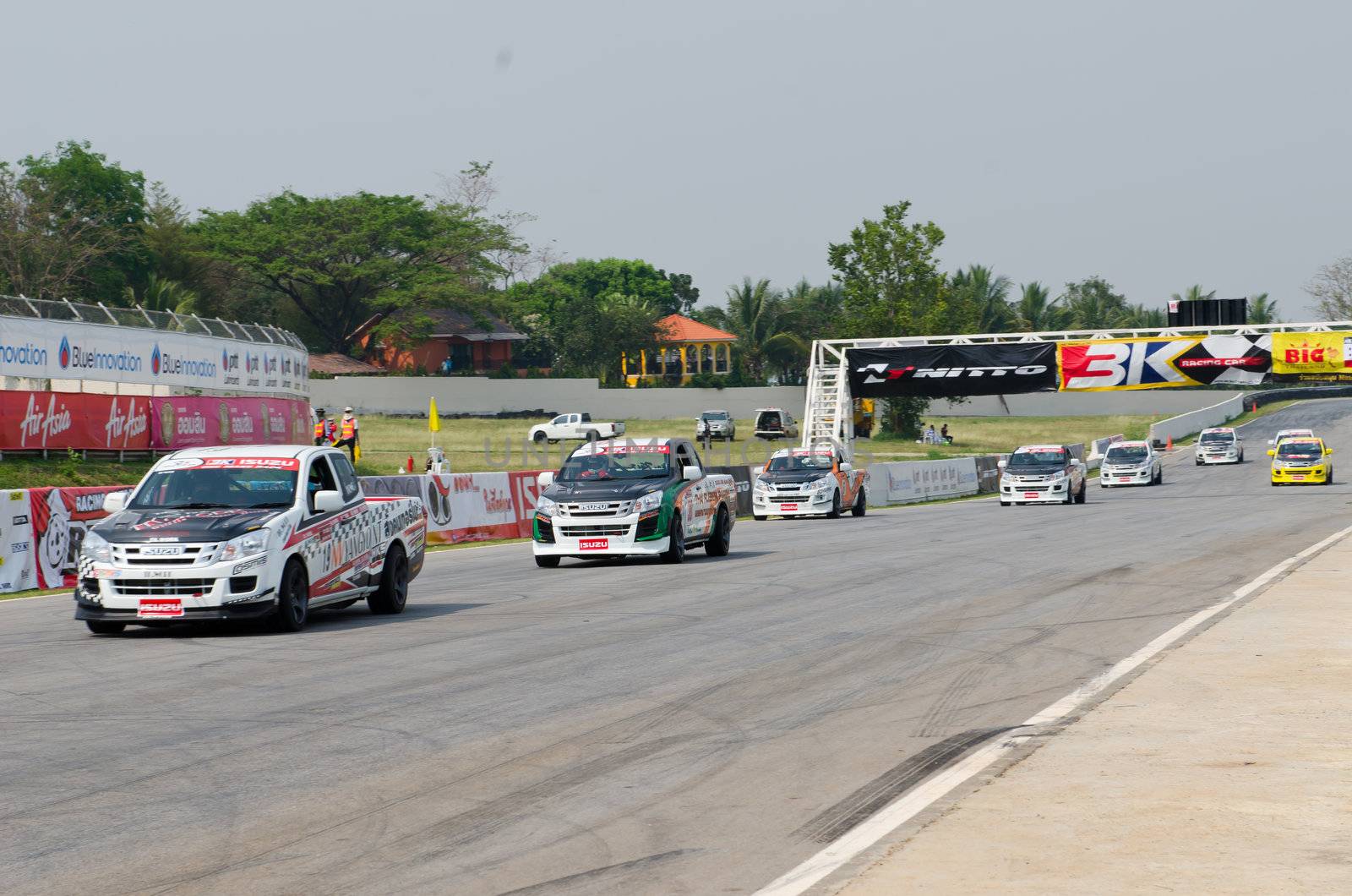 Nakhon Ratchasima, Thailand - March 9th:Unidentified car racing competitors during the "Thailand circuit 2013  " at Bonanza speedway on March 9th, 2013 in Nakhon Ratchasima, Thailand. 