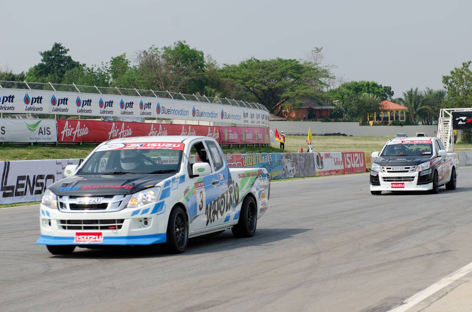 Nakhon Ratchasima, Thailand - March 9th:Unidentified car racing competitors during the "Thailand circuit 2013  " at Bonanza speedway on March 9th, 2013 in Nakhon Ratchasima, Thailand. 