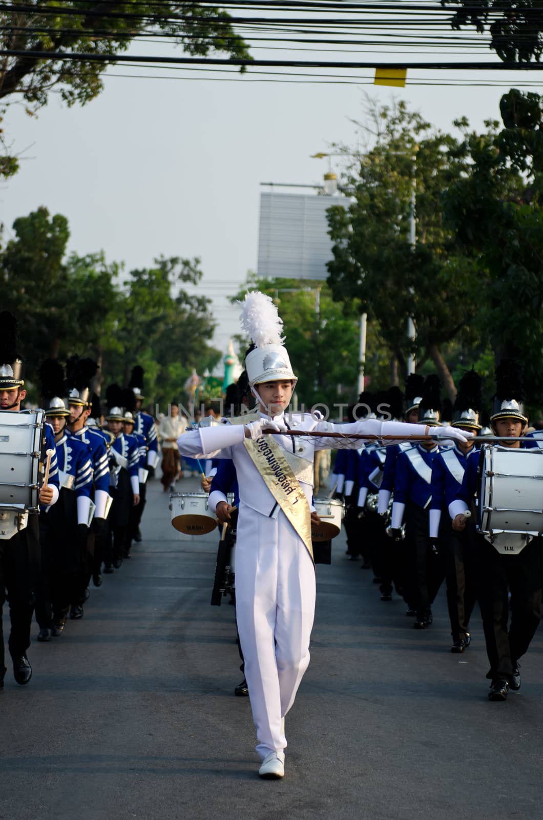 Phetchaburi, Thailand - March 28th:participants in Phranakhonkhiri festival parade 2013 on public street in front of Khao Wang  Phetchaburi on March 28th, 2013 in Phetchaburi Province, Thailand. 