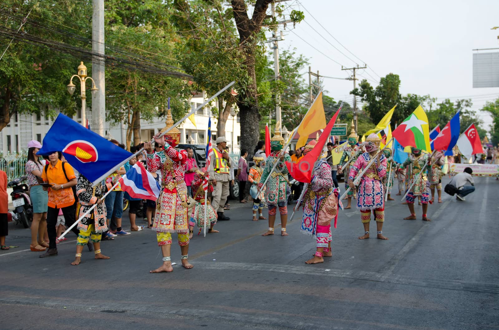 Phetchaburi, Thailand - March 28th:participants in Phranakhonkhiri festival parade 2013 on public street in front of Khao Wang  Phetchaburi on March 28th, 2013 in Phetchaburi Province, Thailand. 