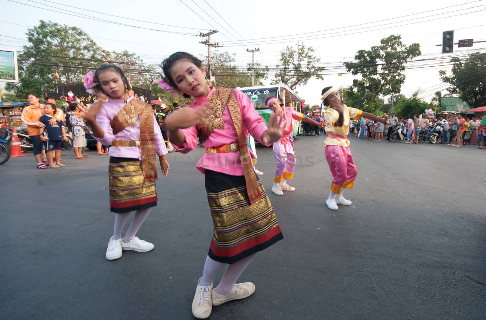 Phetchaburi, Thailand - March 28th:participants in Phranakhonkhiri festival parade 2013 on public street in front of Khao Wang  Phetchaburi on March 28th, 2013 in Phetchaburi Province, Thailand. 