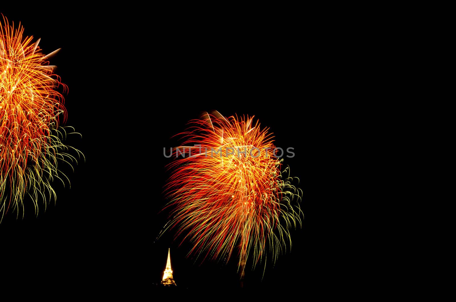 fireworks display above Thai pagoda at Khao Wang  Phetchaburi,Thailand