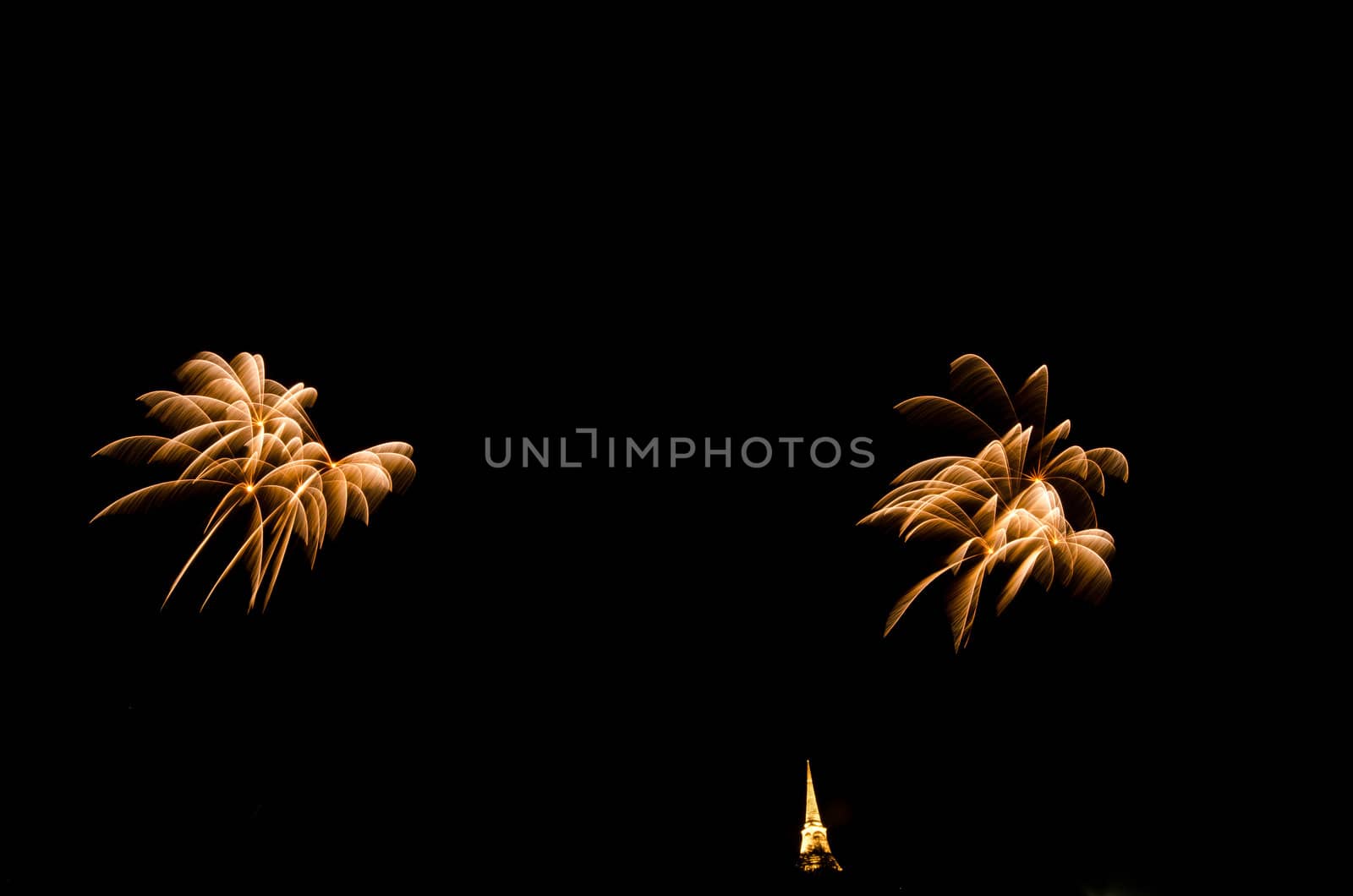 fireworks display above Thai pagoda at Khao Wang  Phetchaburi,Thailand