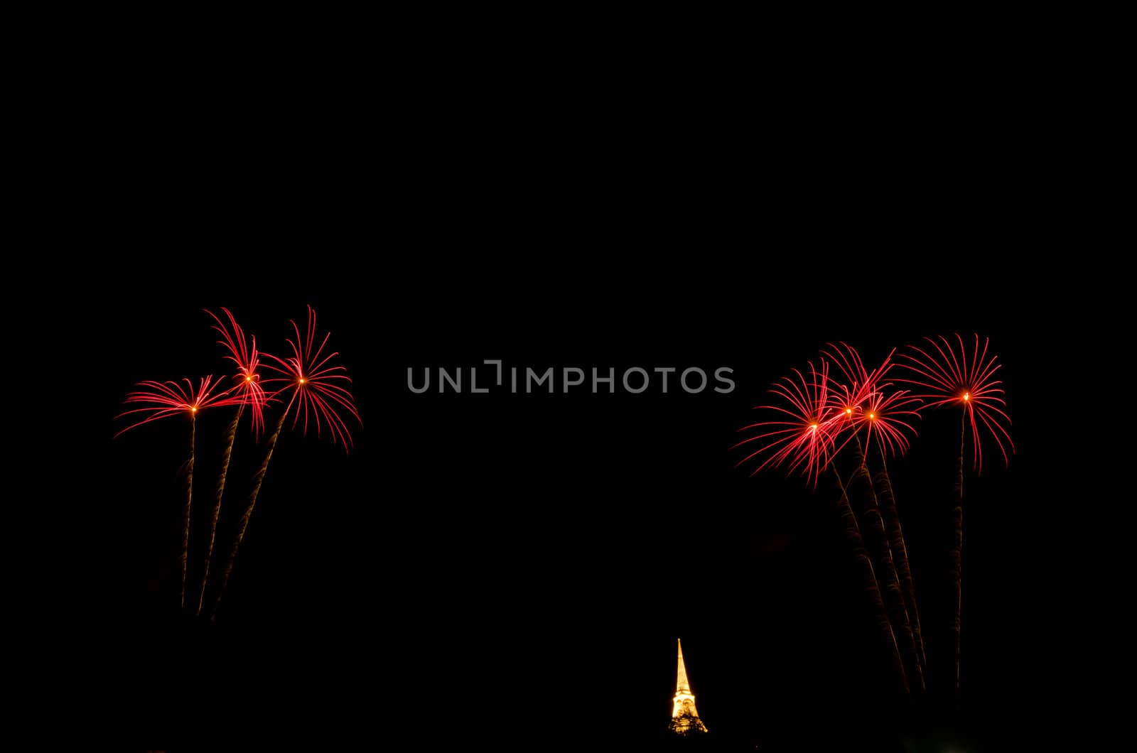 fireworks display above Thai pagoda at Khao Wang  Phetchaburi,Thailand