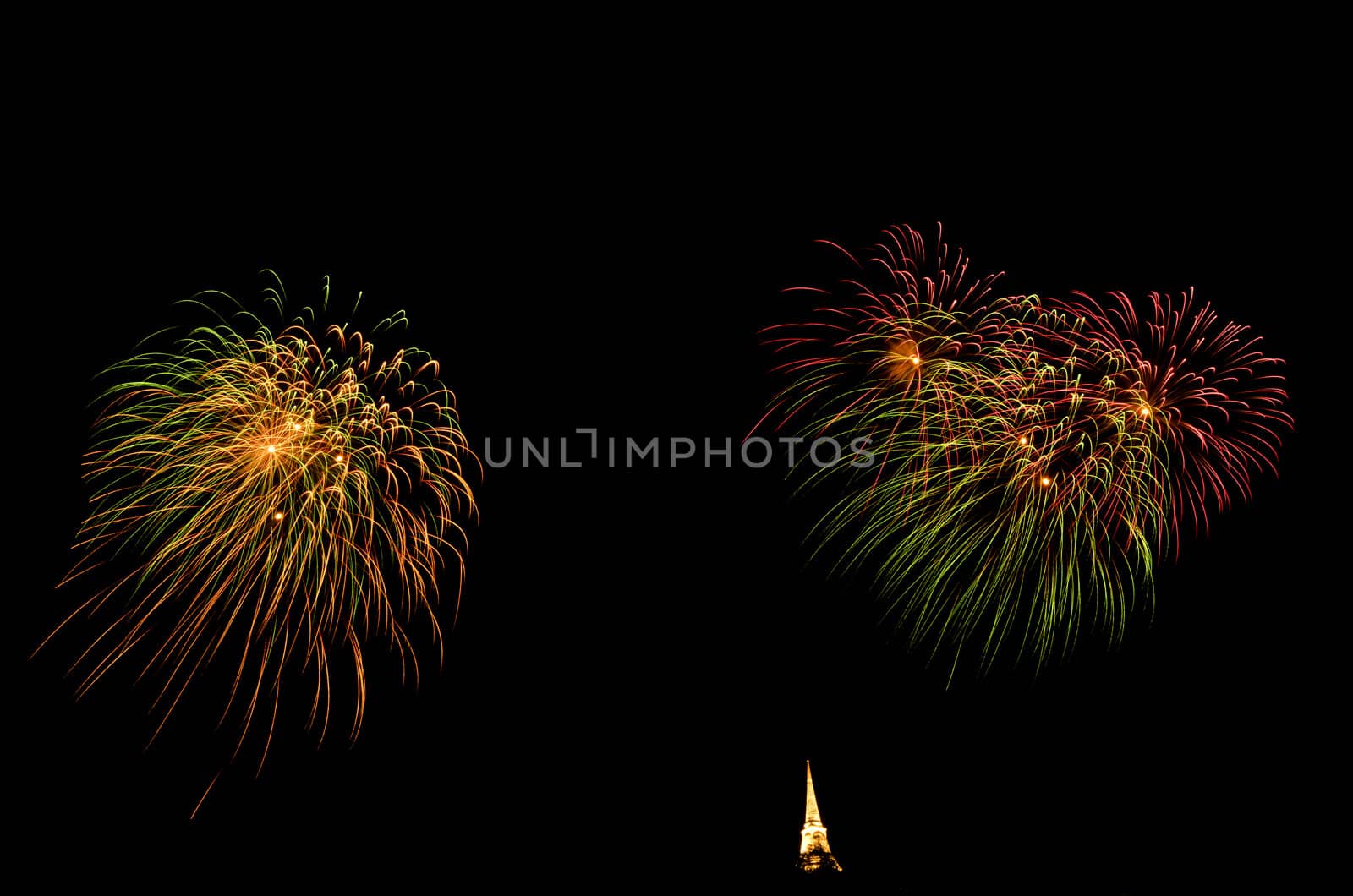 fireworks display above Thai pagoda at Khao Wang  Phetchaburi,Thailand