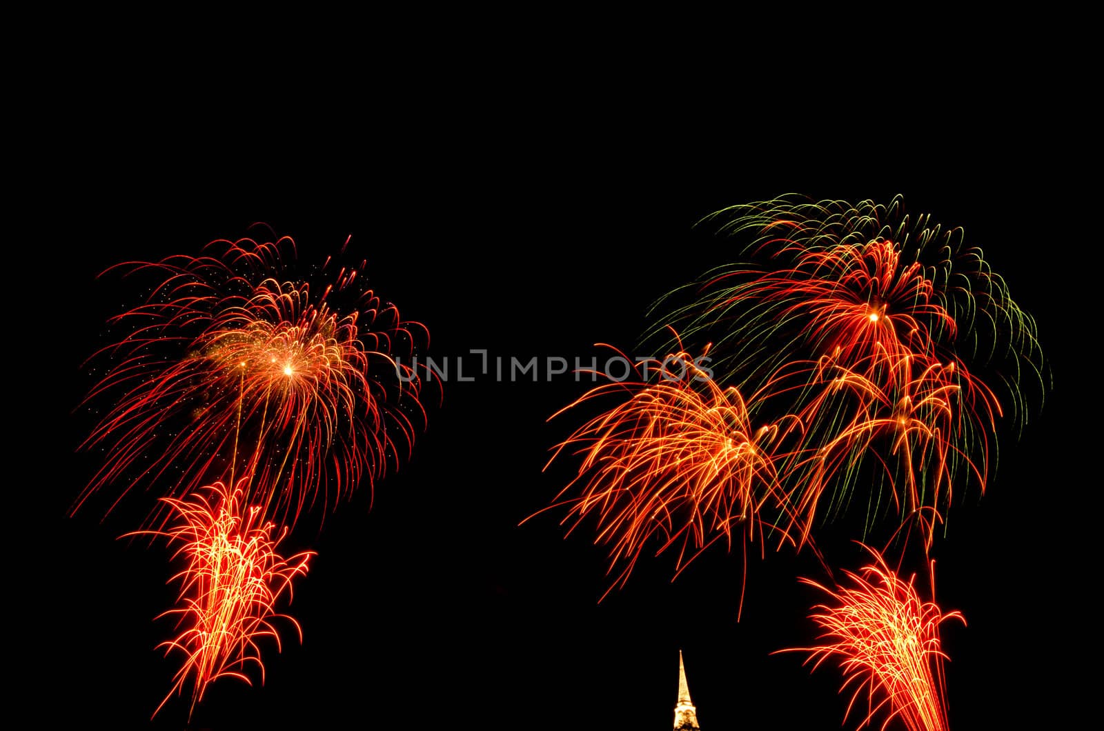 fireworks display above Thai pagoda at Khao Wang  Phetchaburi,Thailand