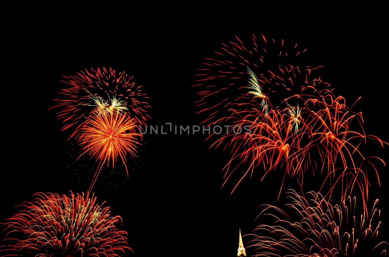 fireworks display above Thai pagoda at Khao Wang  Phetchaburi,Thailand