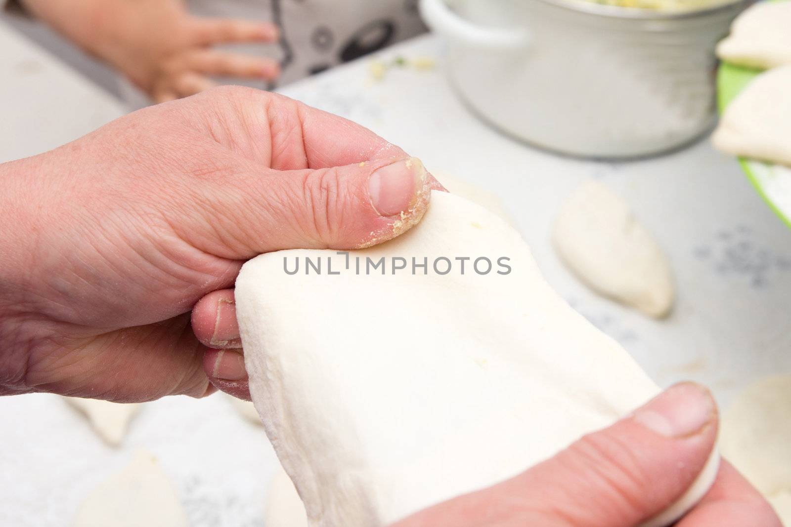 cooking of the dough in the kitchen
