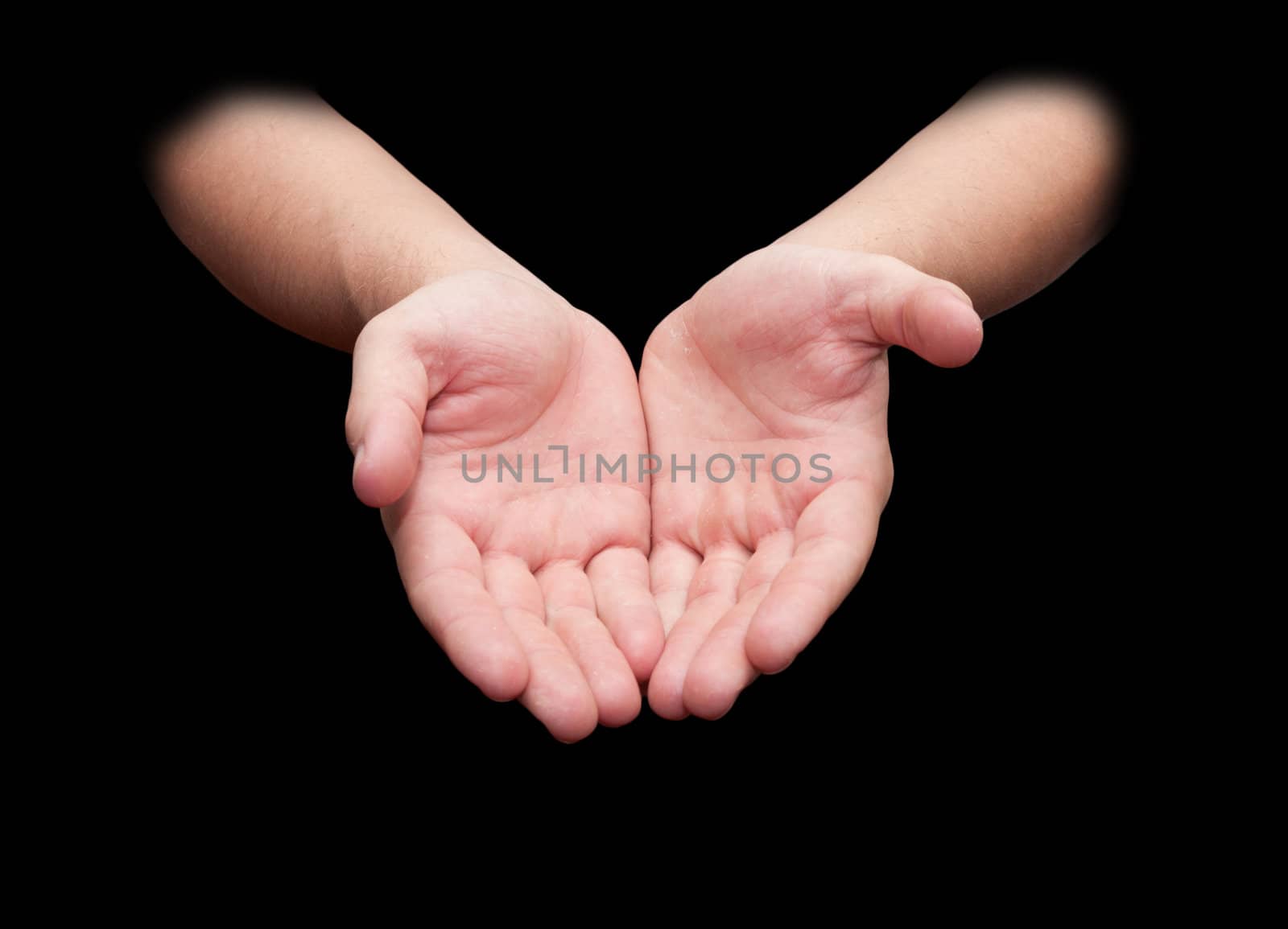 Hands isolated on black background 