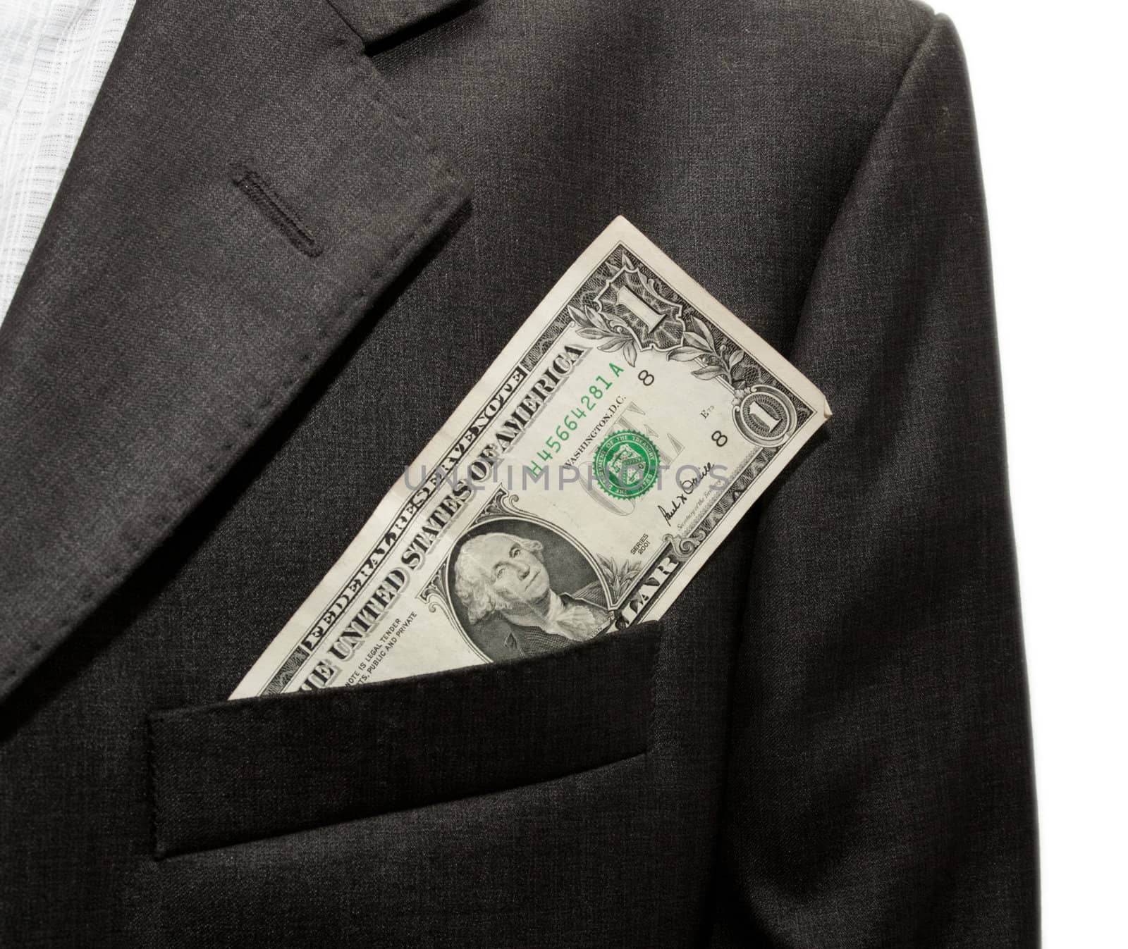 dollars in the pocket of a jacket