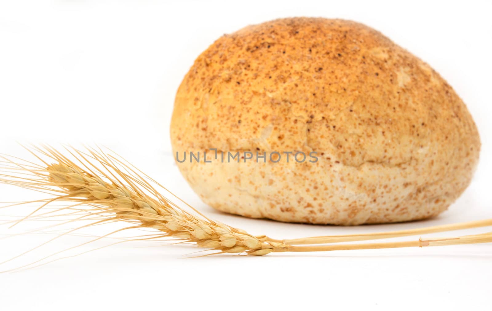 Wheat and bread on a white background