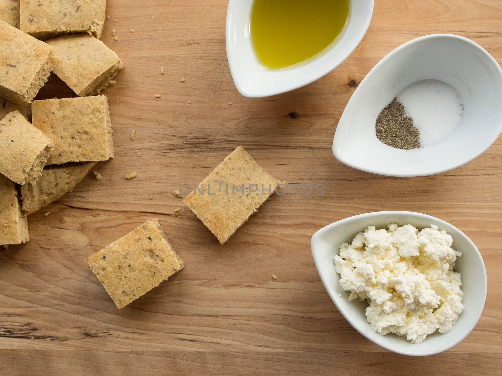 Homemade cottage cheese with olive oil and salt and pepper