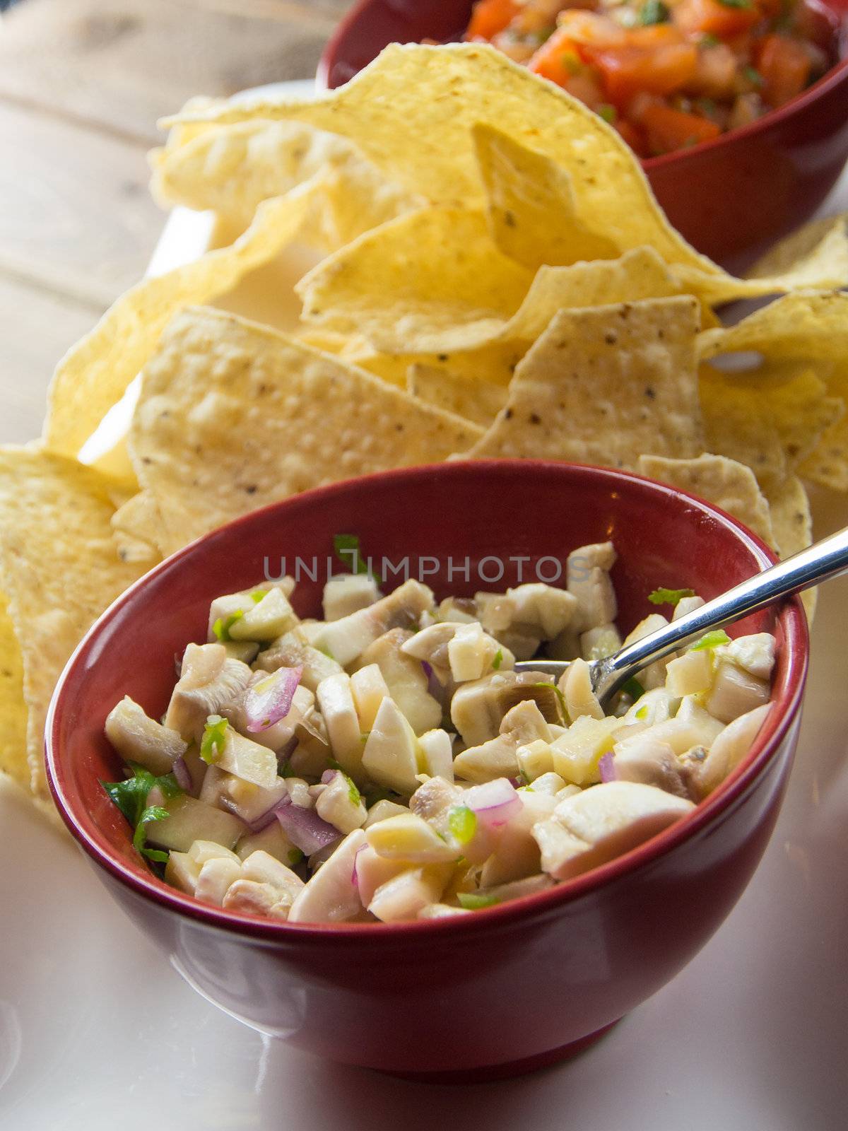 Mushrrom salsa with corn chips