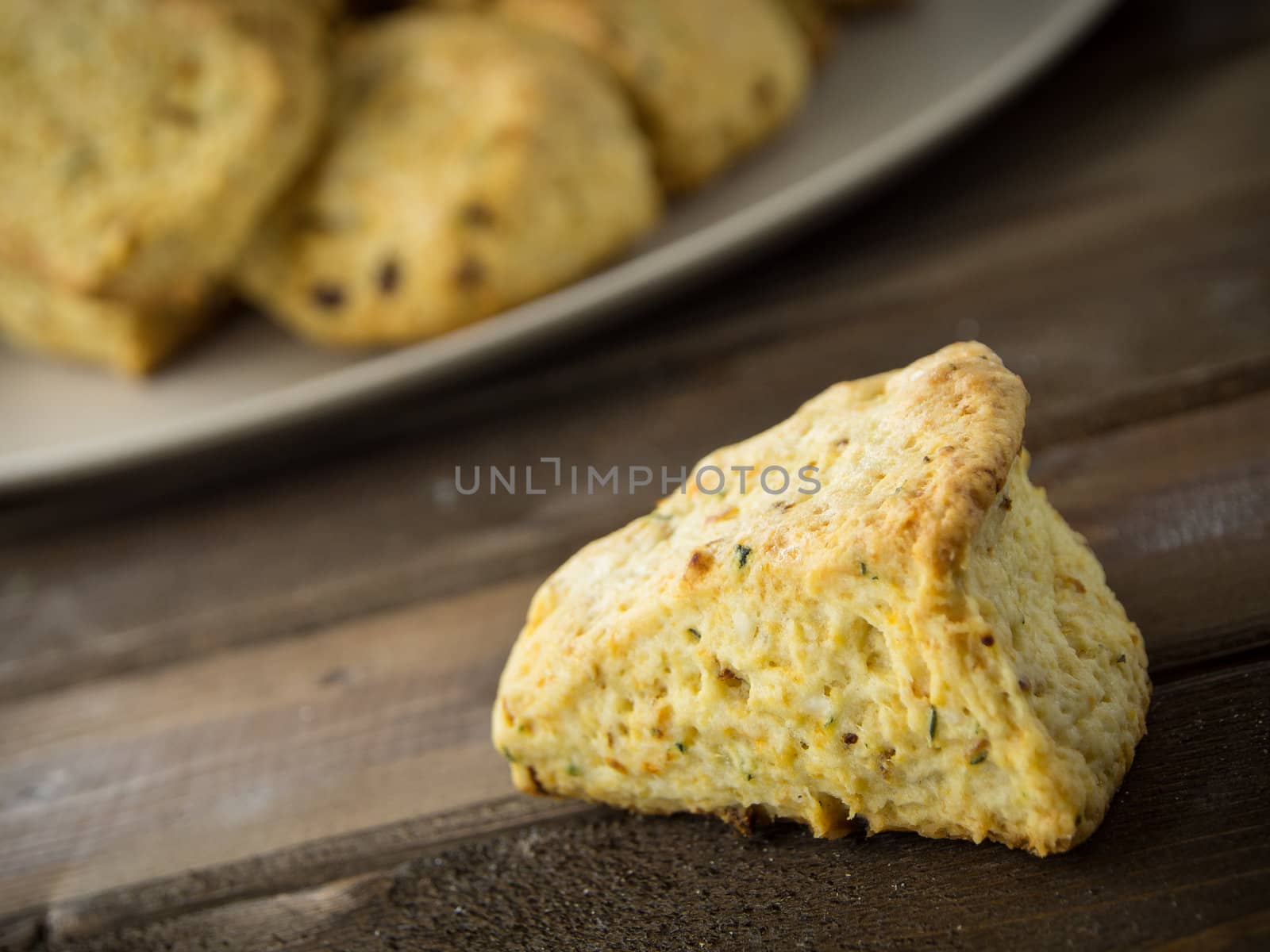 Typical homemade skones on a brown table