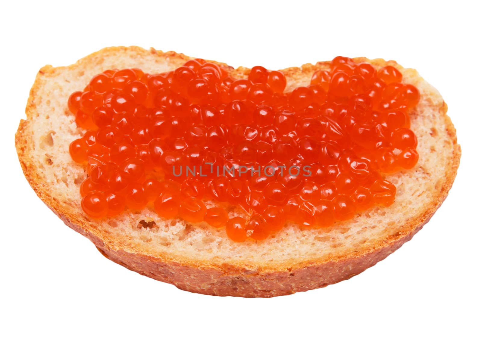 caviar and bread on a white background