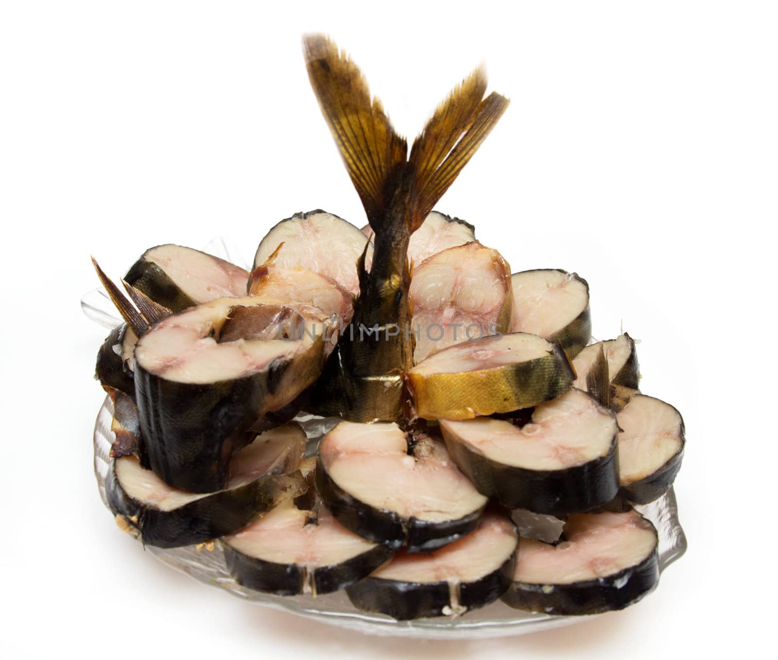 Smoked mackerel on a white background