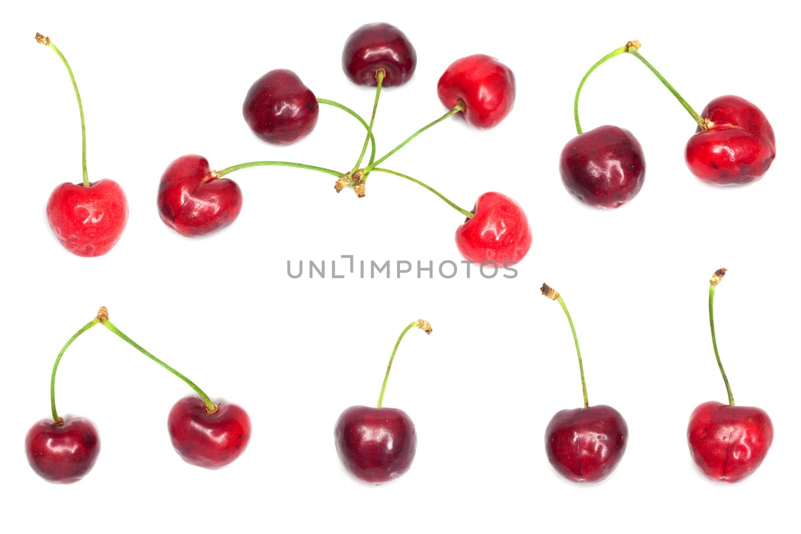 collection of fresh cherries on white background