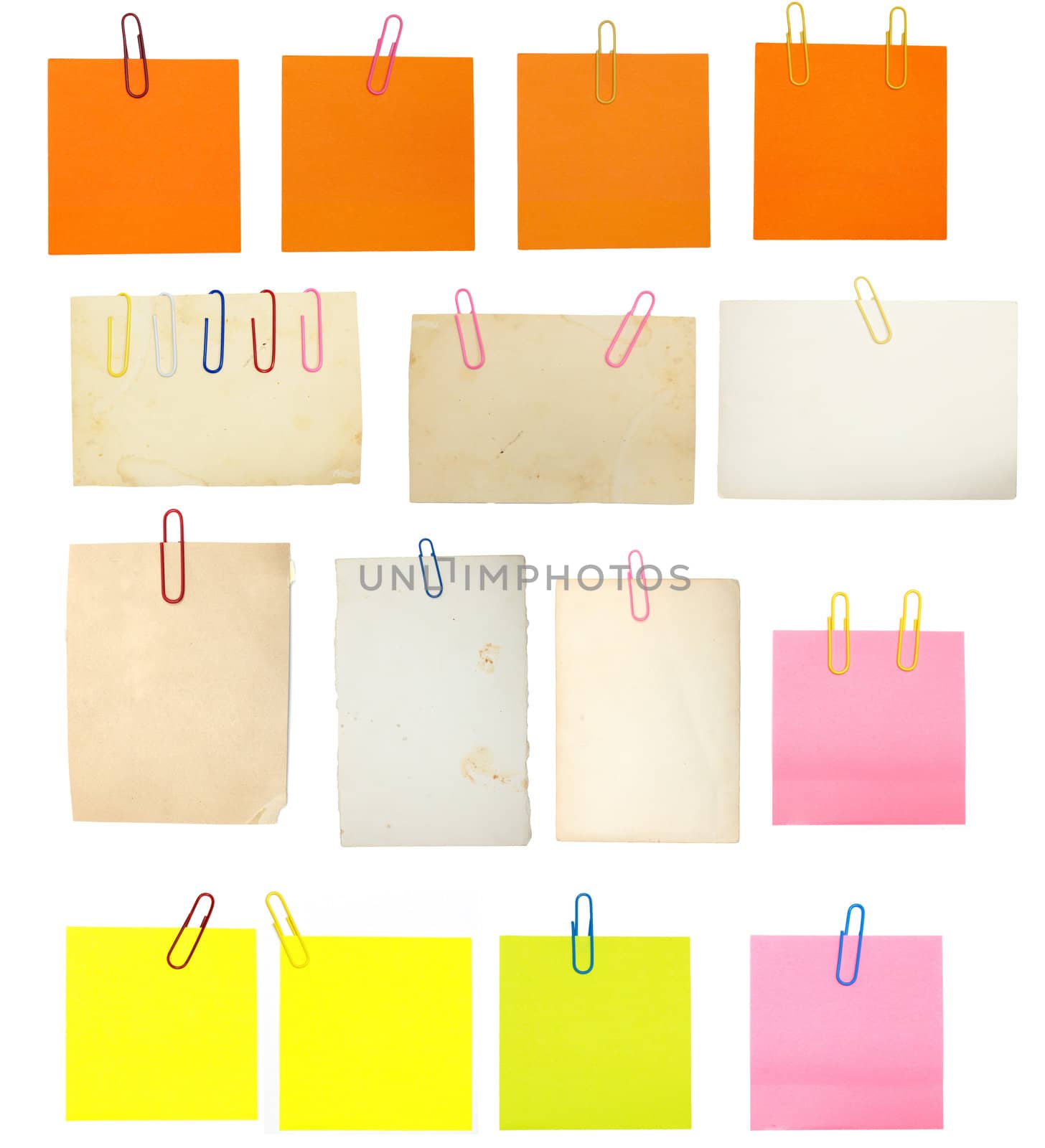 set of vintage paper notes isolated on white background 