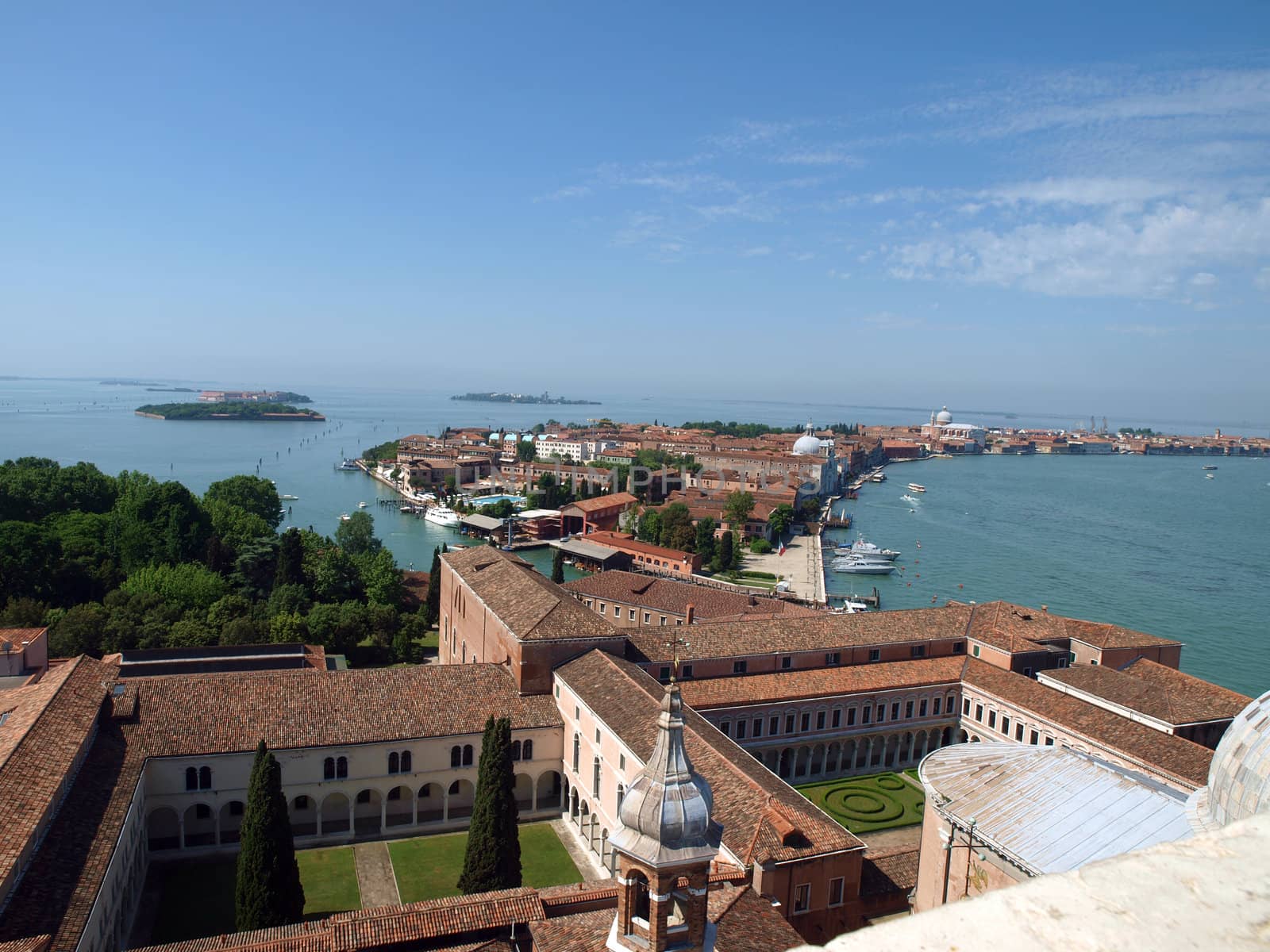 View on Venetian Lagoon and islands from Campanile San Giorgio Maggiore. 