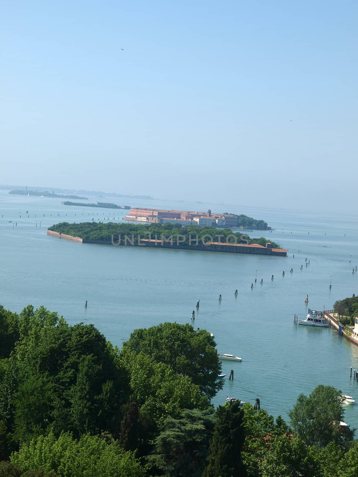 View on Venetian Lagoon and islands from Campanile San Giorgio Maggiore. 