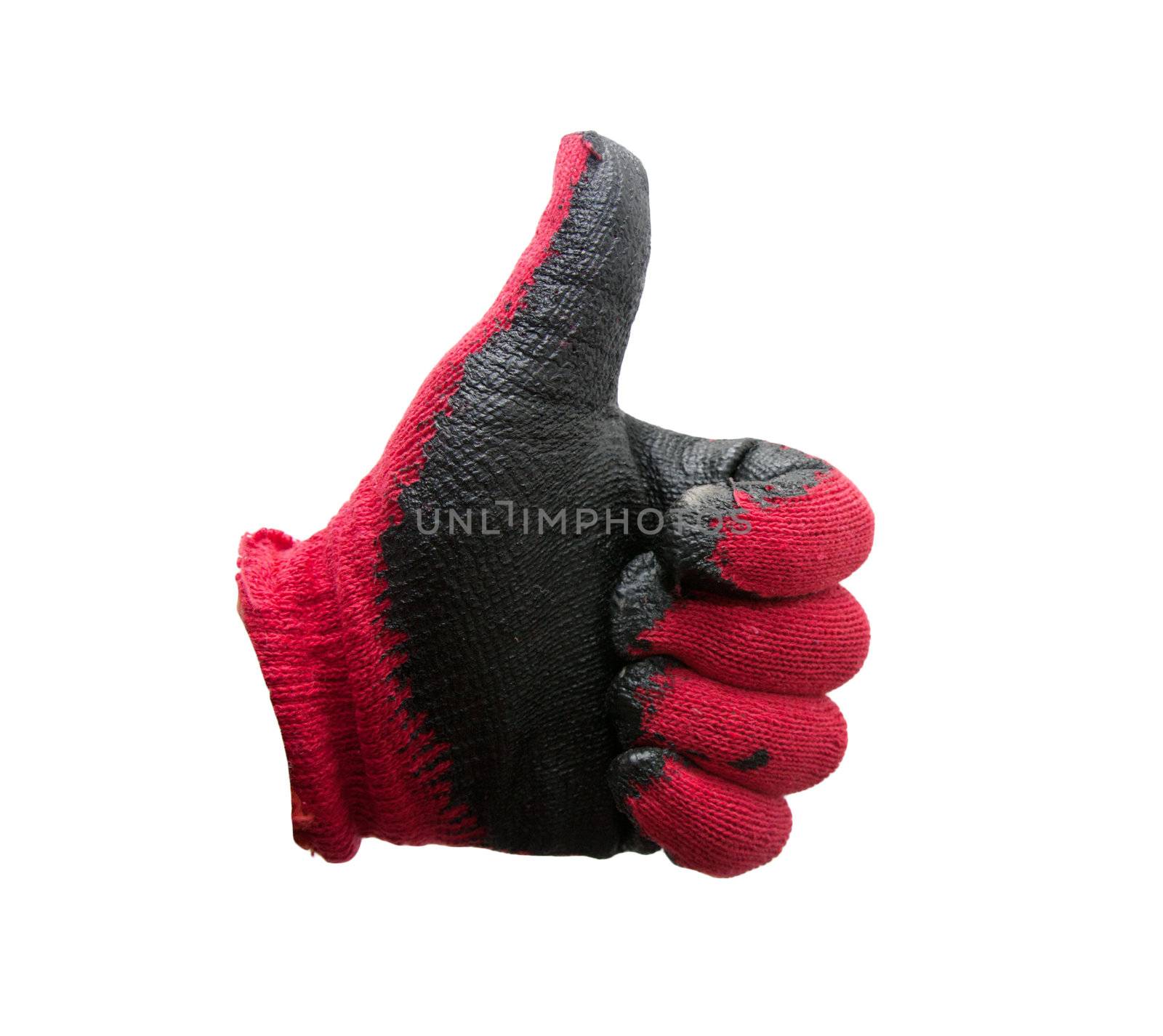 Glove isolated on white showing the thumbs up sign  by schankz