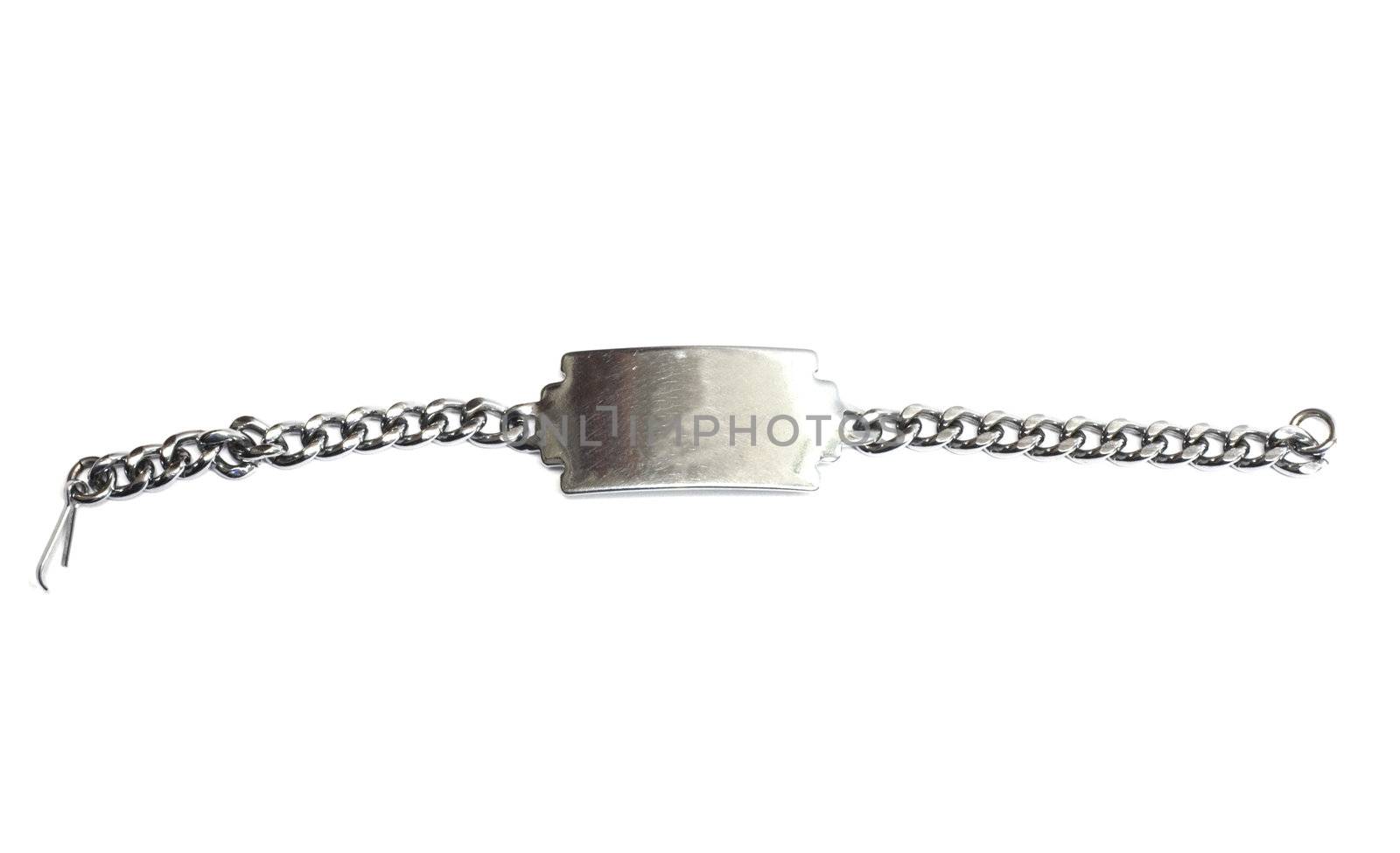 Close up photo of dog tag isolated on white background 