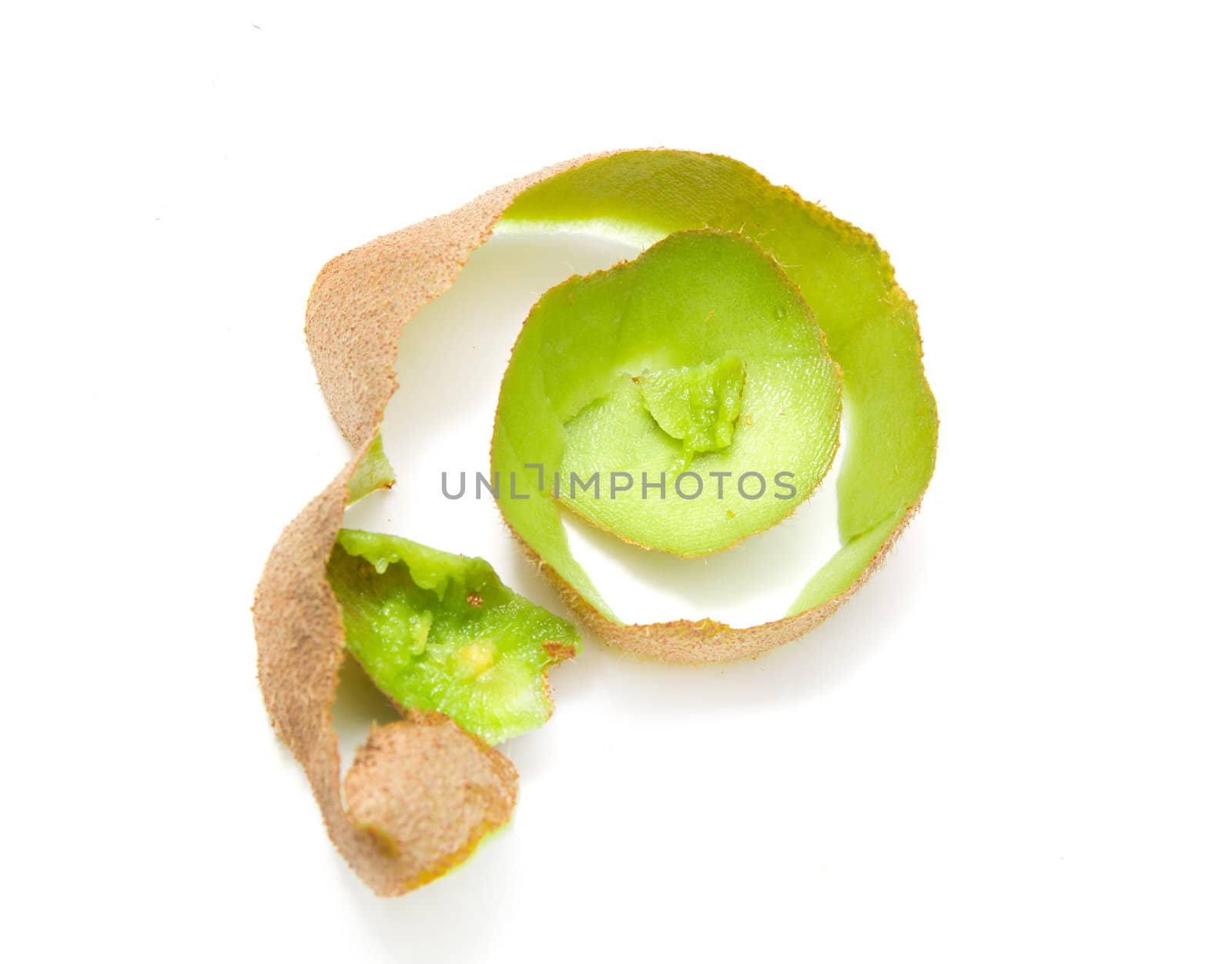  Peel kiwi on a white background