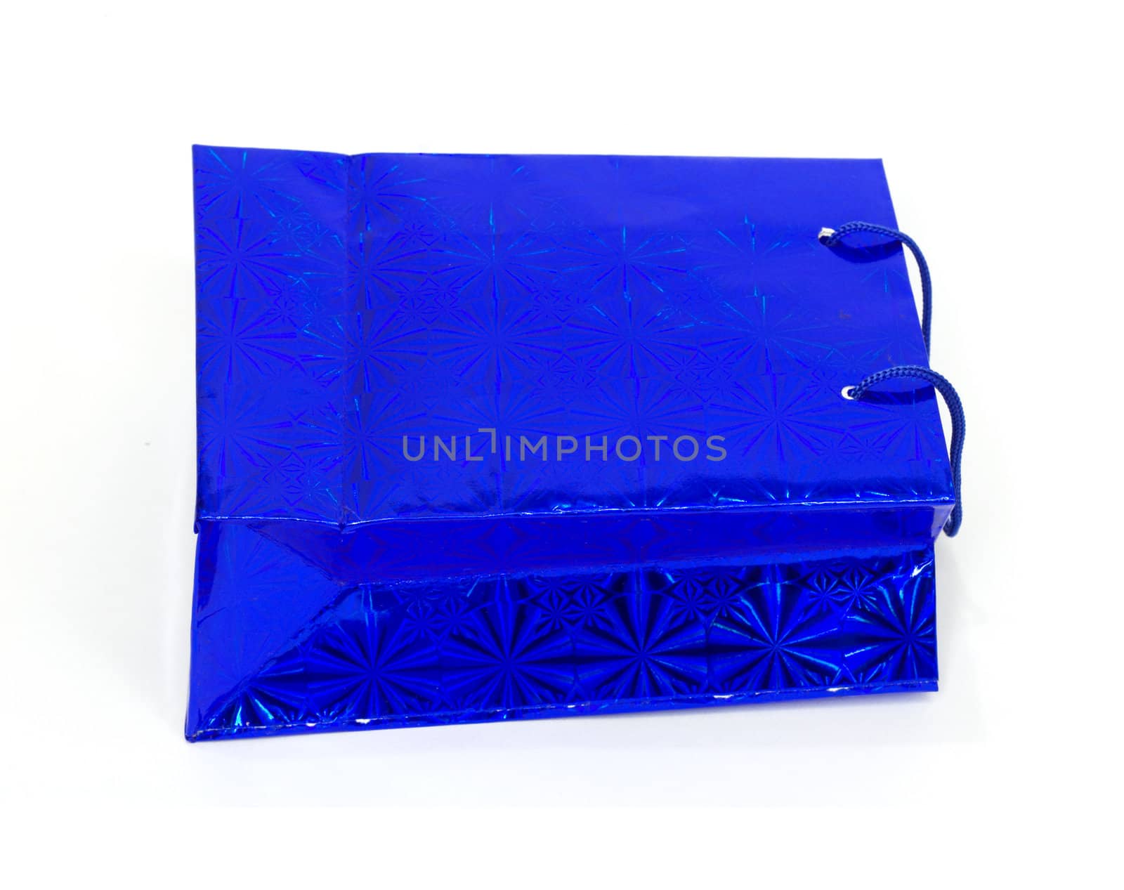 blue gift wrapping with handles 