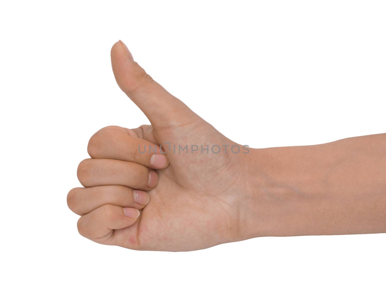 men's hand make thumbs up isolated over white  by schankz