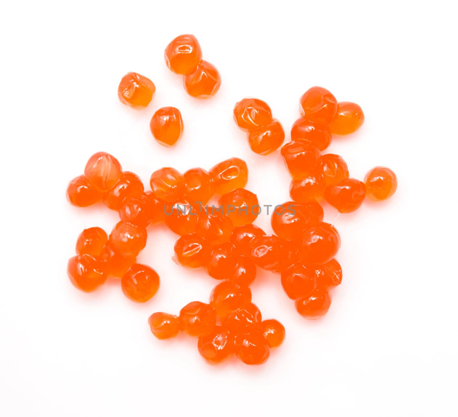 red caviar on white background. macro