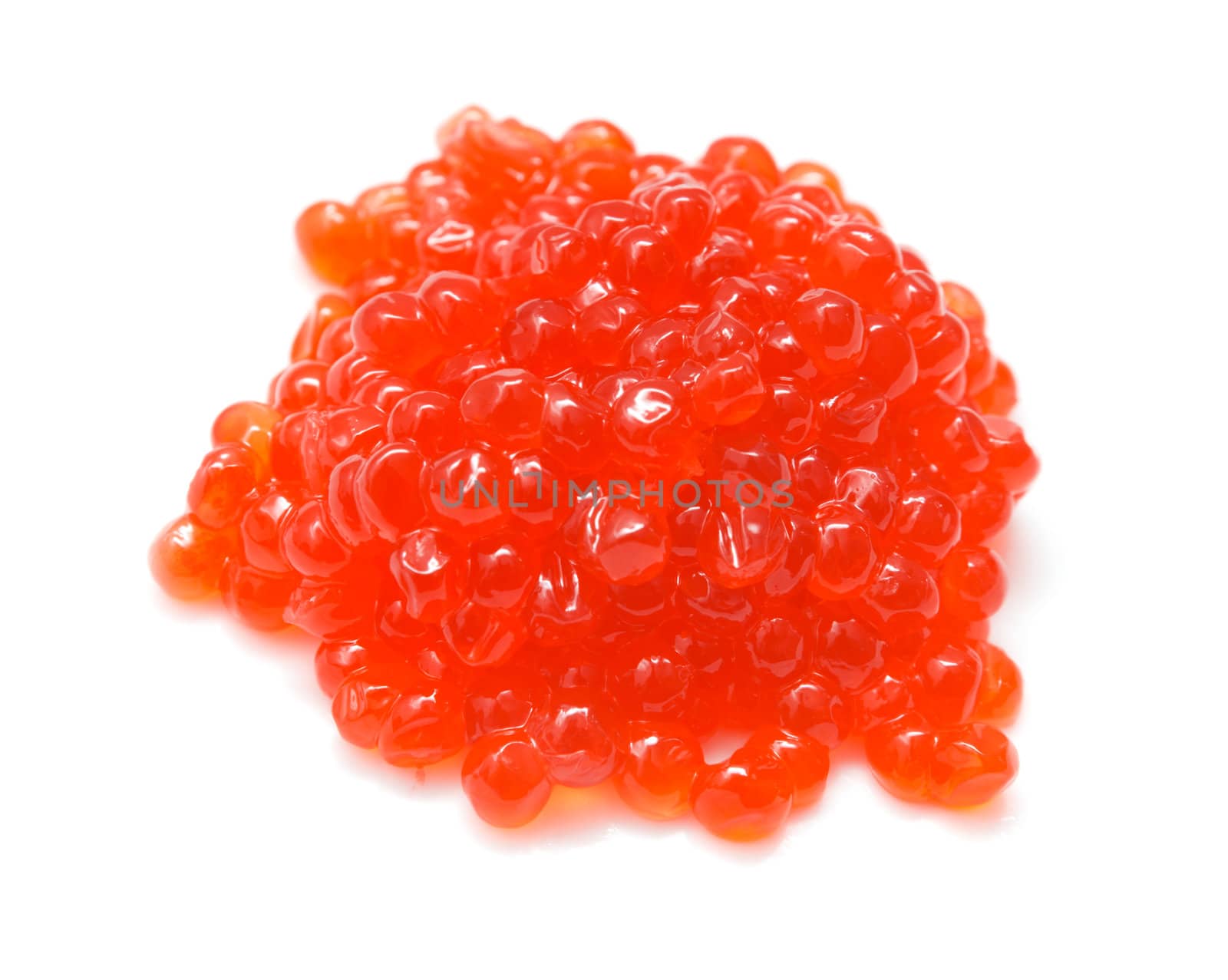 Red salmon caviar heap isolated on white 