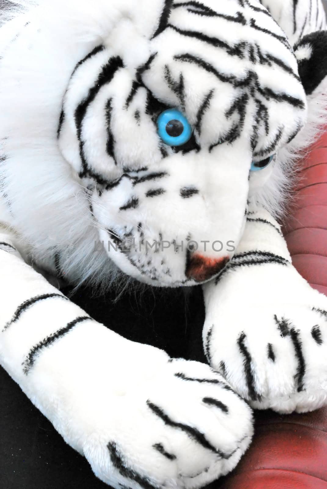 Stuffed Bengal tiger displayed indoors.