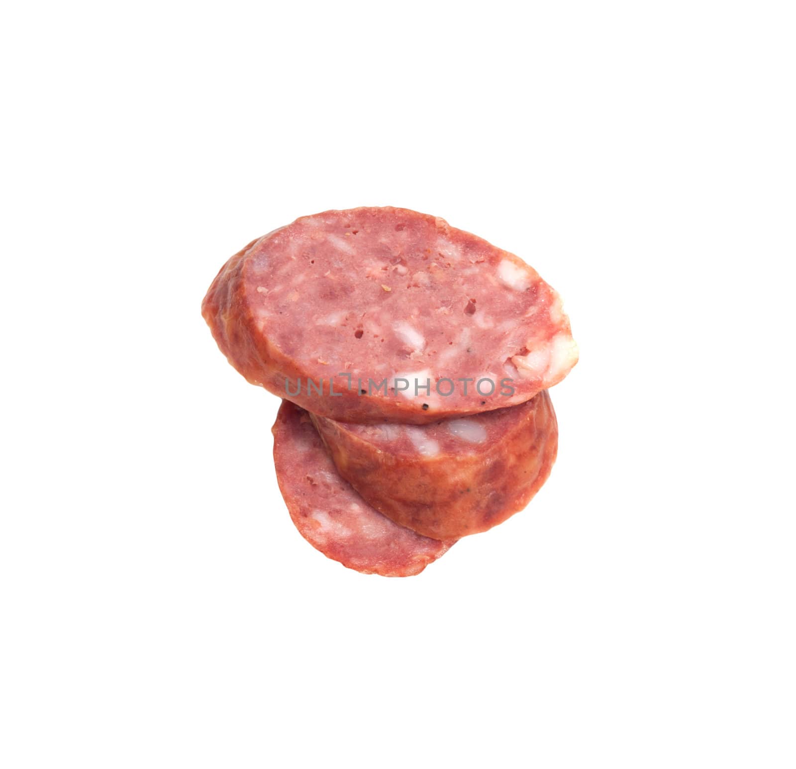 fresh salami on white background  by schankz