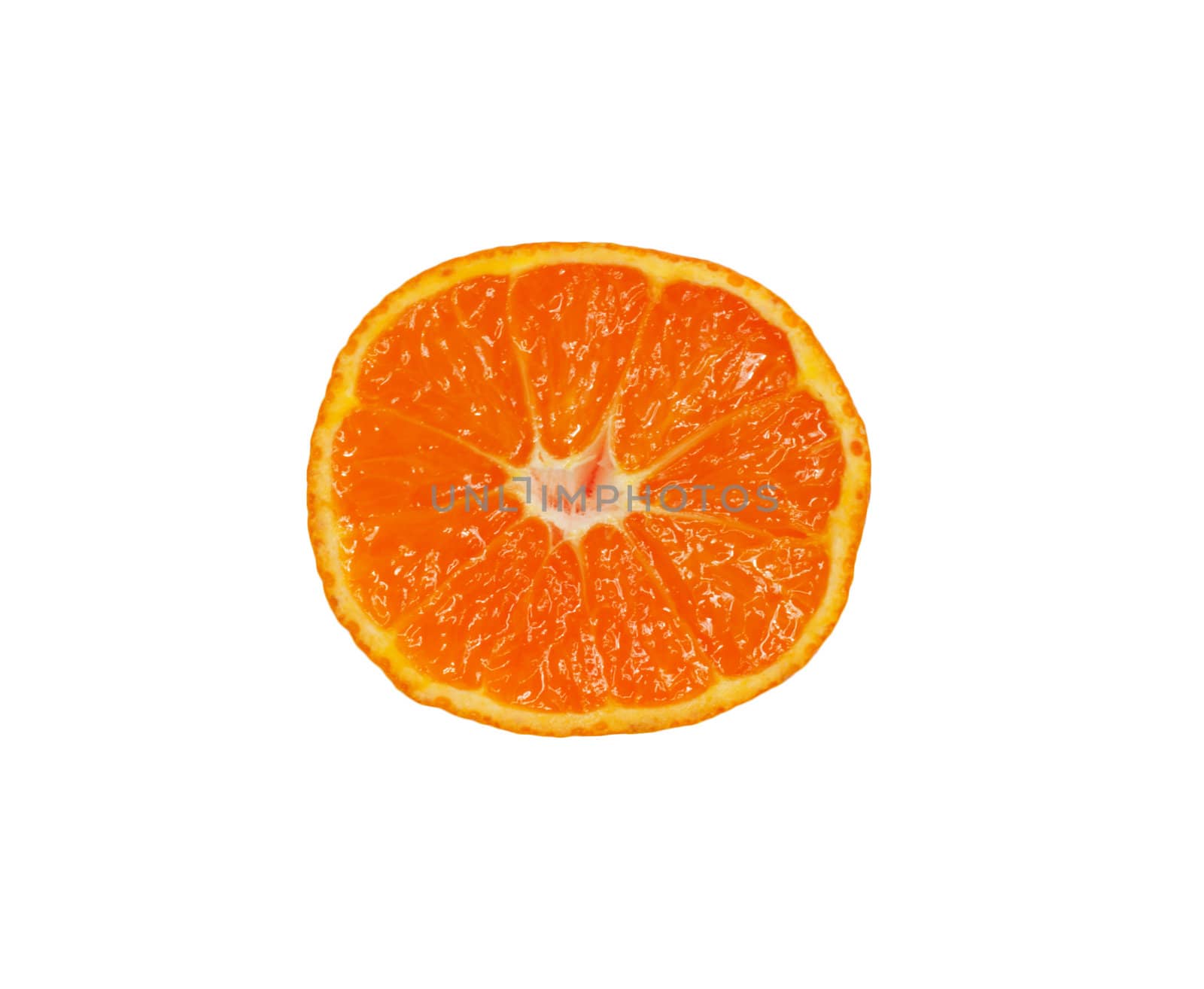 cut tangerine on white background