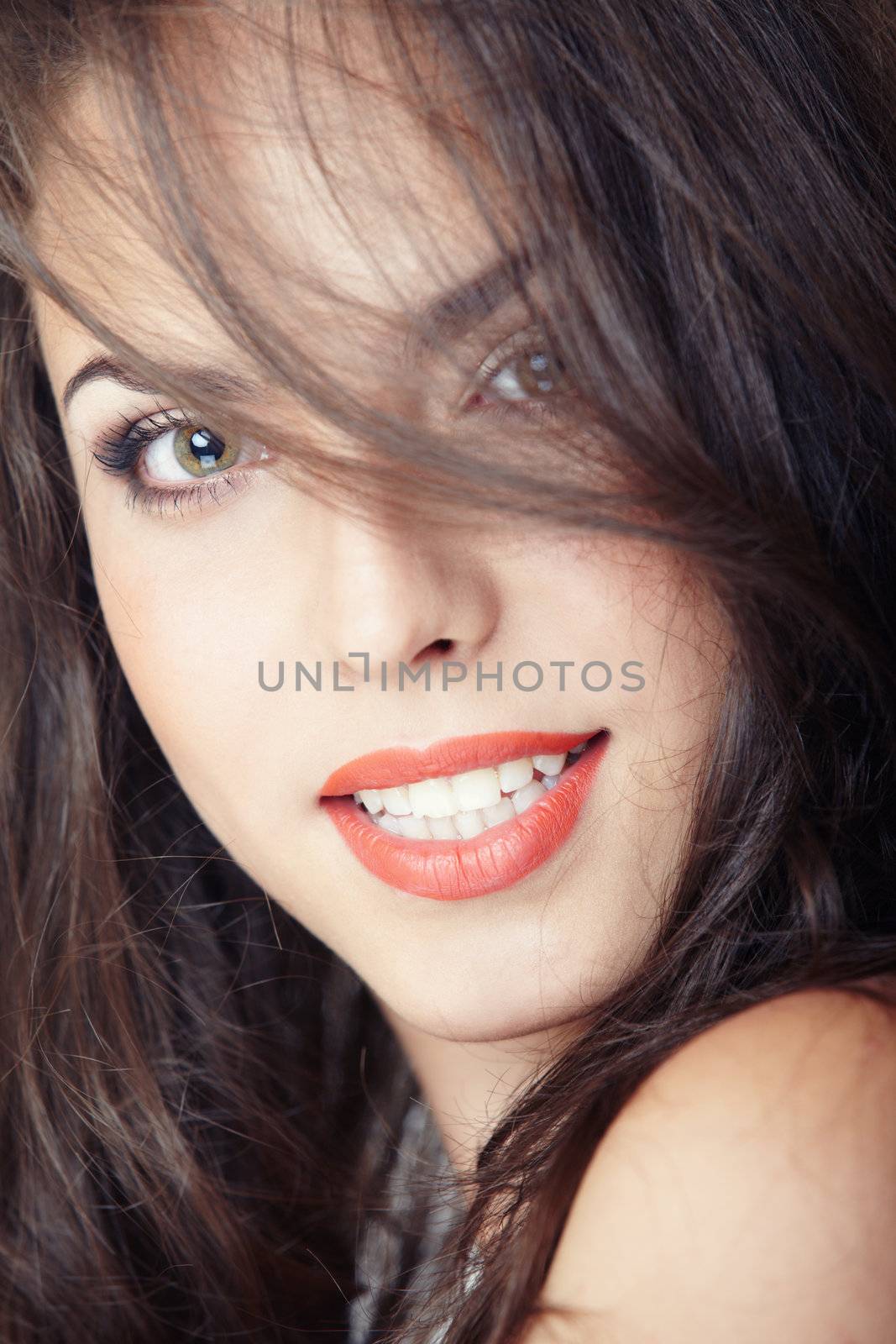 Beautiful lady smiles. Colorful photo